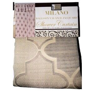 BHP Tan Fabric Tile Design Balloon Valance Jacquard Shower Curtain 72"x 72"